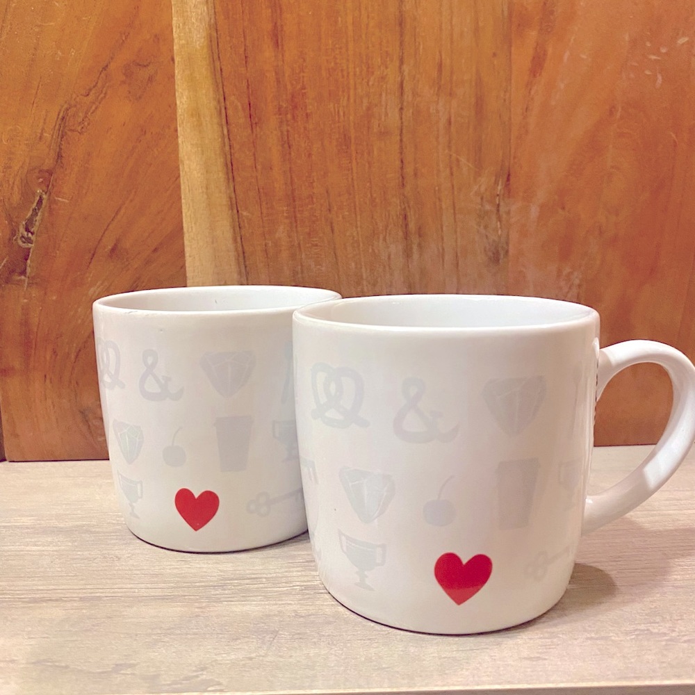 2 Starbucks Red Heart Ceramic Coffee Tea Cups Mugs